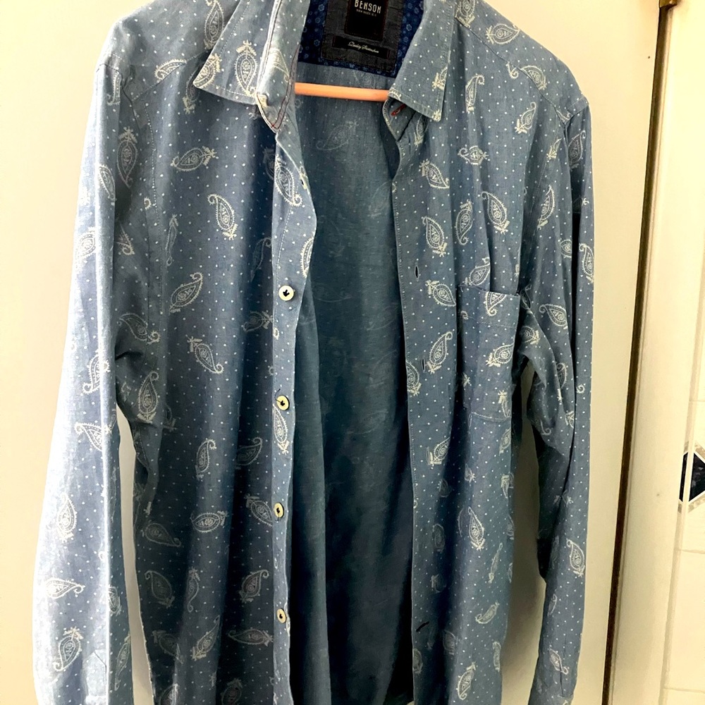 Benson New York Long Sleeve Casual Paisley Print  Button Up Shirt Size Large
